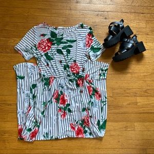 White stripe floral maxi dress